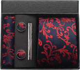 Conjunto Gravata Paisley Azul Marinho e Vermelho